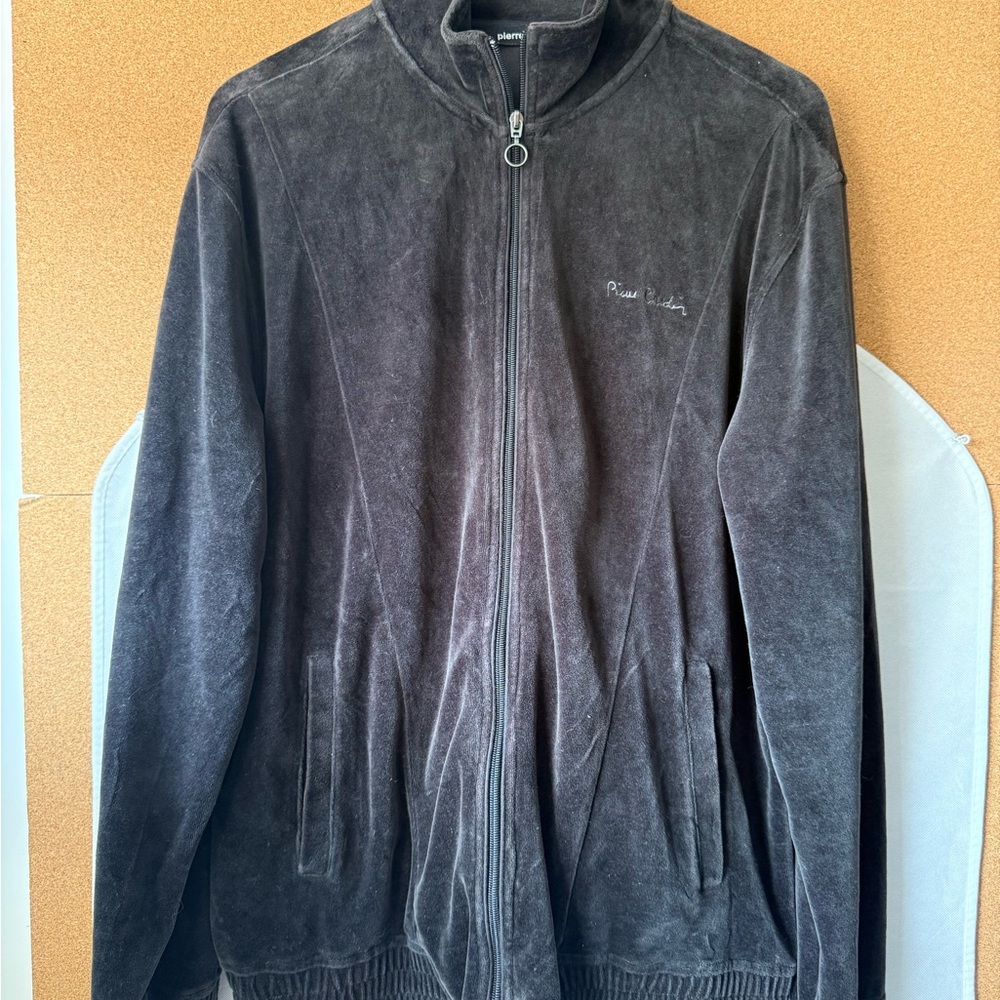 Pierre Cardin Men's Black velour Zip-Up Sweater